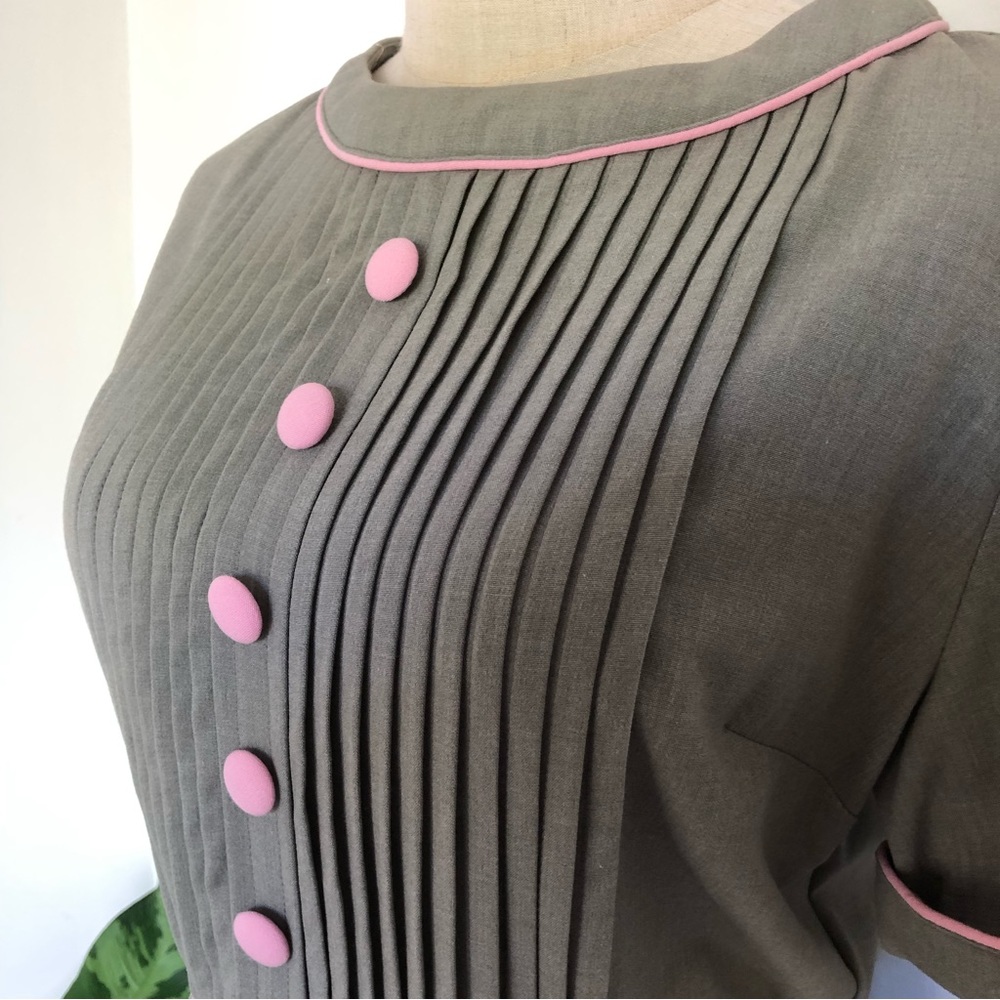 BETTY PAGE Wiggle Dress, Vintage Retro, Grey with Pink trim, Belt, Size XL (14) - Picture 4 of 8